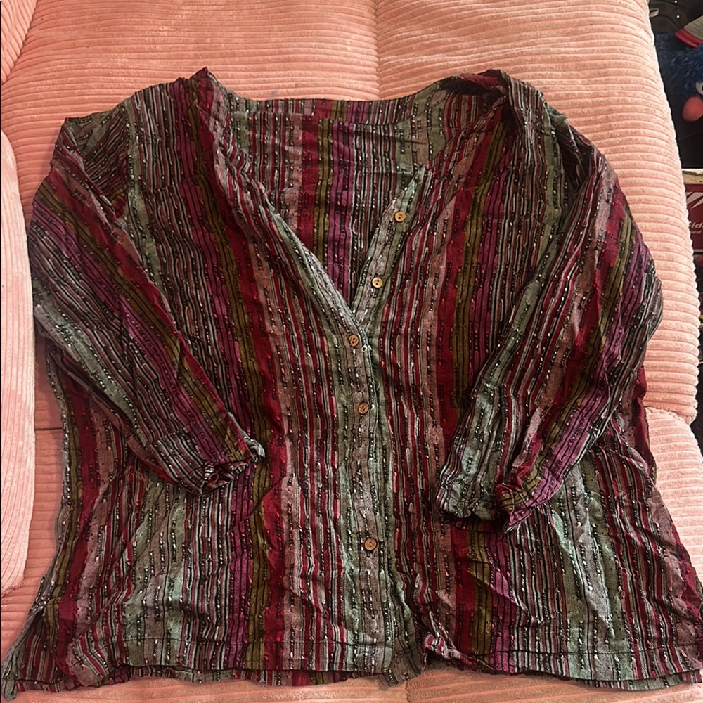 Striped Multicolor Vintage Women's Button Up Top